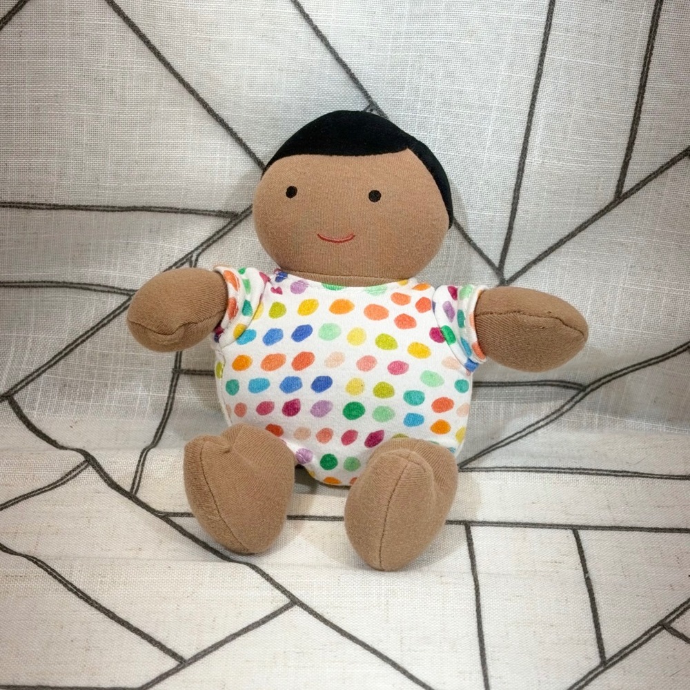 Lovevery Organic Cotton Baby Doll 7in Multicolor Polka Dot Sensory Plush Toy